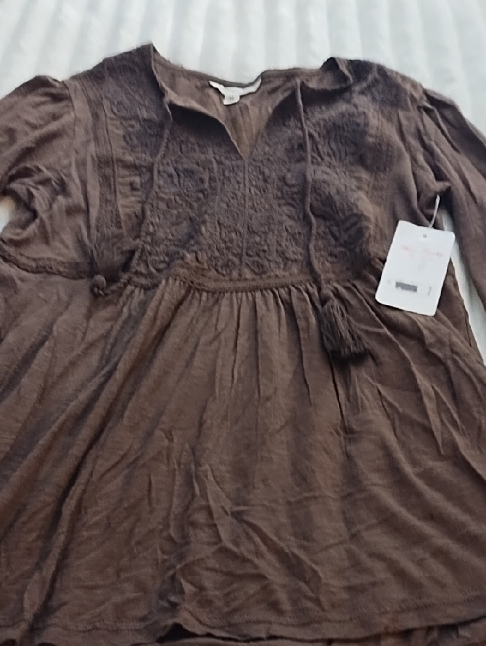 Lucky Brand Brown Embroidered Peasant Tunic